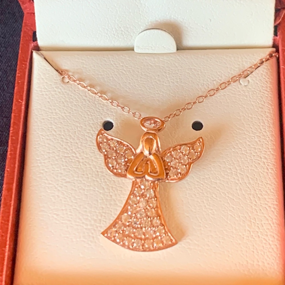 New in Box Berricle Rose-Gold Czs Angel 925Silver Necklace